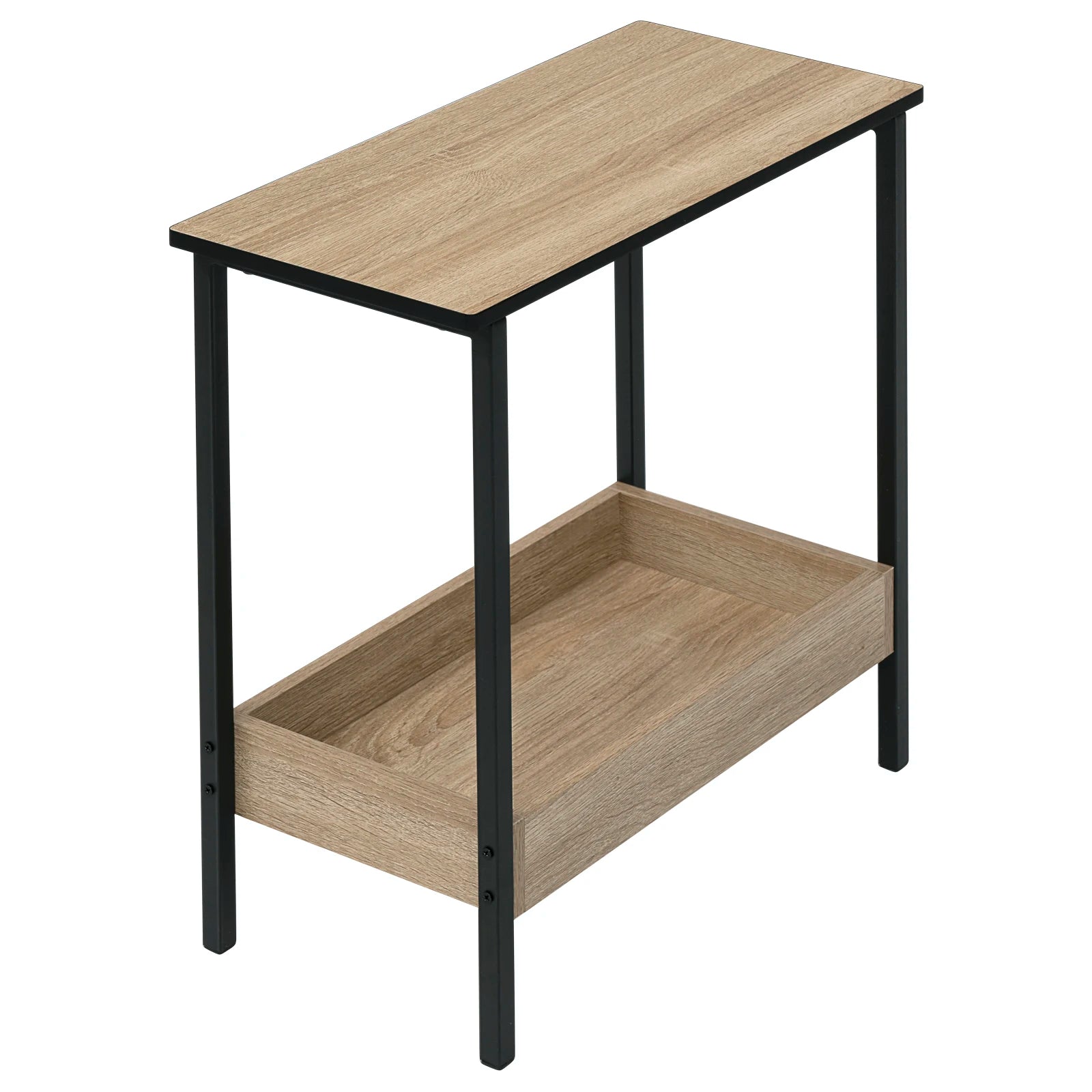Table d’appoint avec 2 étagères – Table basse et console de canapé pour salon ou chambre avec rangement