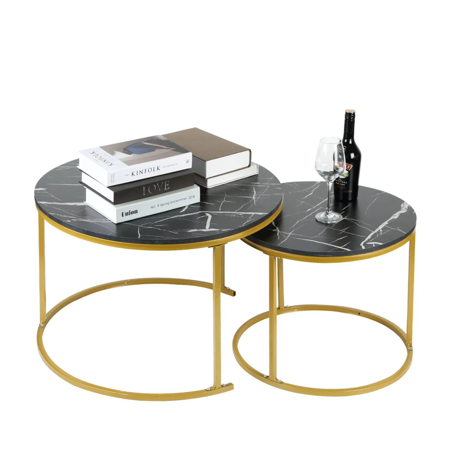 Lot de 2 tables basses rondes – Ensemble de tables d’appoint pour salon, chambre, bureau ou balcon