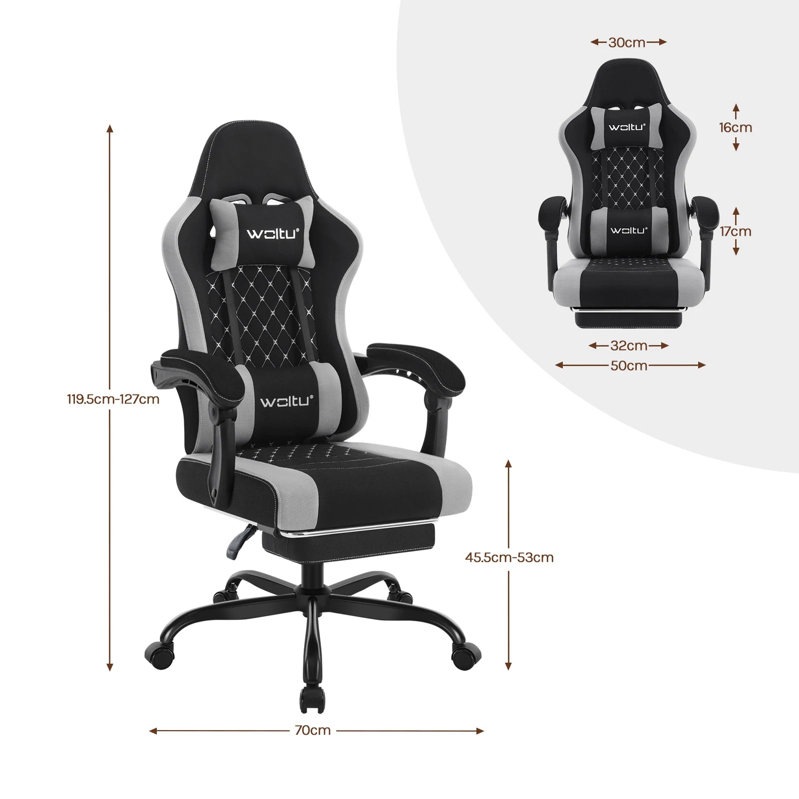 Chaise de jeu pivotante – Fauteuil pour ordinateur avec appui-tête, repose-pieds et tiroir pivotant
