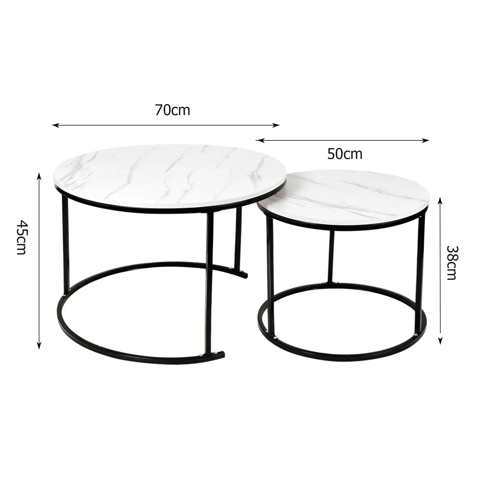 Lot de 2 tables basses rondes – Ensemble de tables d’appoint pour salon, chambre, bureau ou balcon