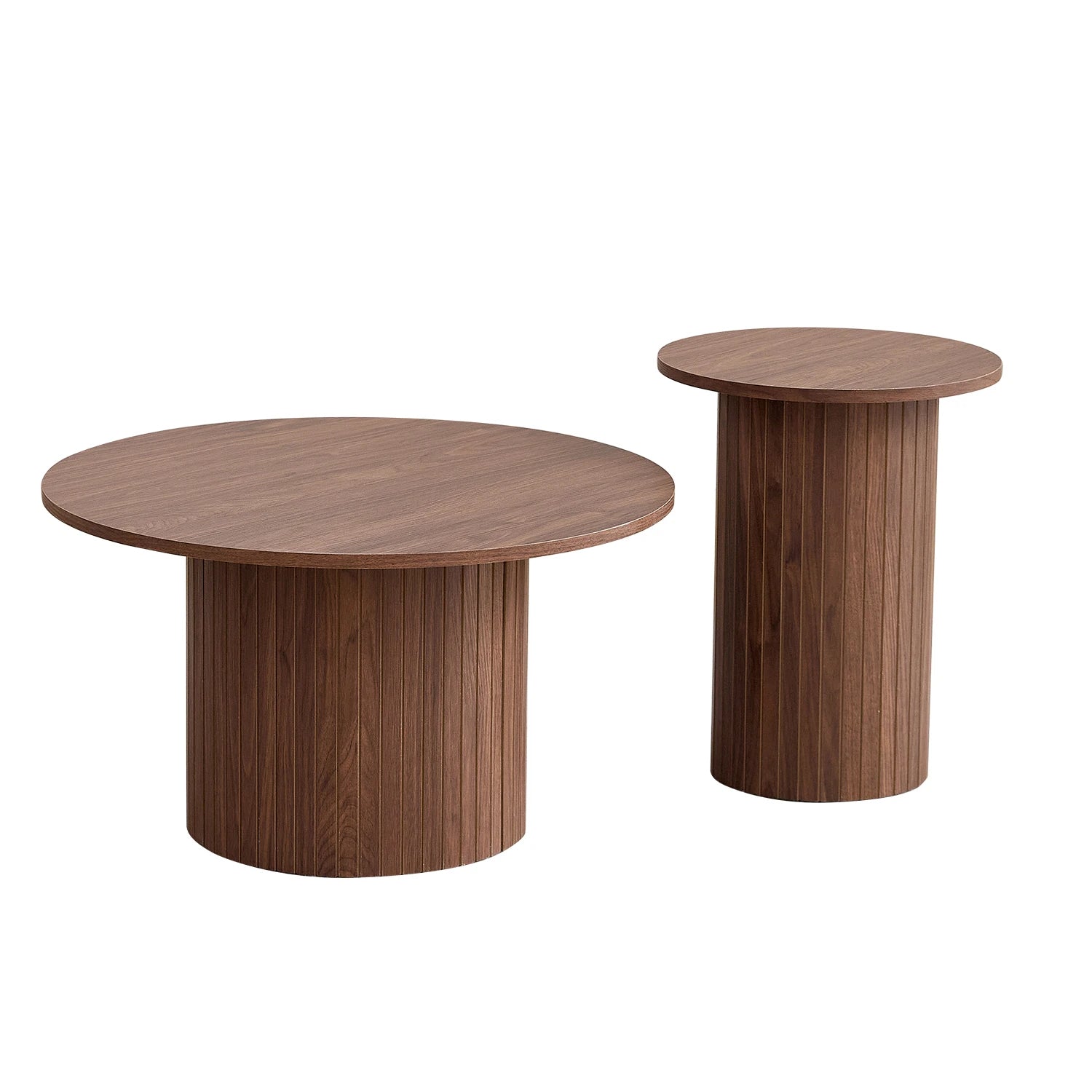 Ensemble de 2 tables basses rondes nordiques – Table gigogne en bois pour salon ou chambre