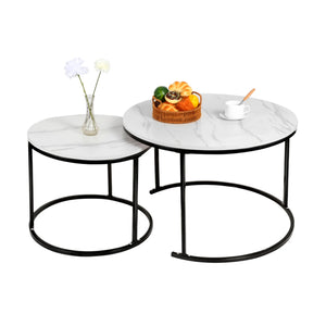 Lot de 2 tables basses rondes – Ensemble de tables d’appoint pour salon, chambre, bureau ou balcon