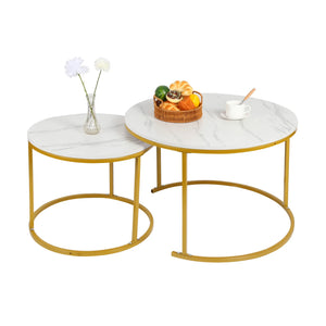 Lot de 2 tables basses rondes – Ensemble de tables d’appoint pour salon, chambre, bureau ou balcon