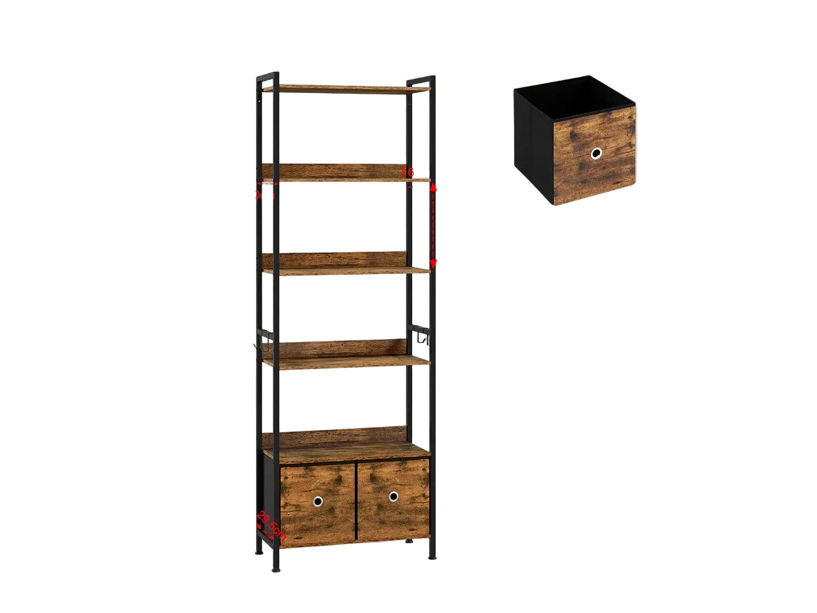 Bibliothèque sur pied avec 5 étagères et tiroir en tissu – Meuble de rangement avec cadre métallique pour salon, cuisine et bureau