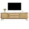 Meuble TV en rotin naturel avec portes et tiroirs – Lowboard style campagnard pour salon avec rangement