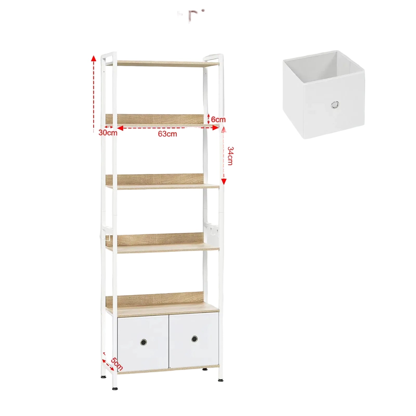 Bibliothèque sur pied avec 5 étagères et tiroir en tissu – Meuble de rangement avec cadre métallique pour salon, cuisine et bureau