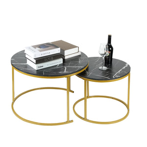 Lot de 2 tables basses rondes – Ensemble de tables d’appoint pour salon, chambre, bureau ou balcon