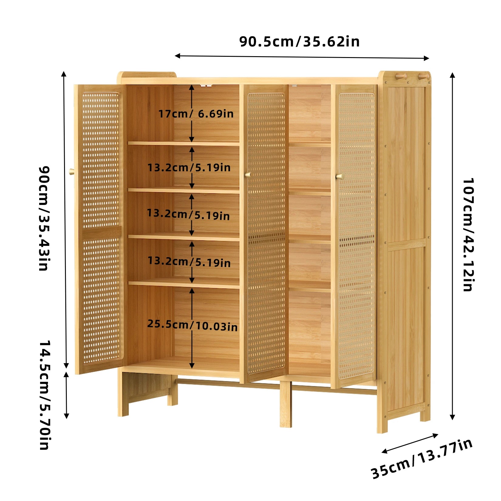 Armoire à chaussures en bambou 6 niveaux avec portes ventilées – Meuble de rangement moderne pour entrée et couloir