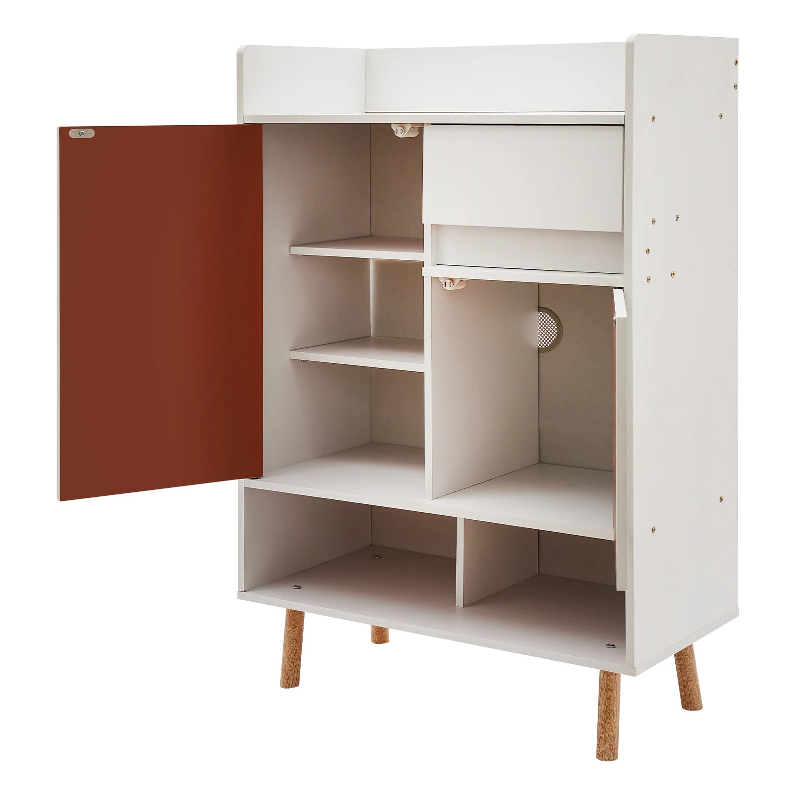 Armoire à chaussures sur pied avec 2 portes et 1 tiroir – Meuble de rangement moderne avec étagères amovibles pour entrée et salon