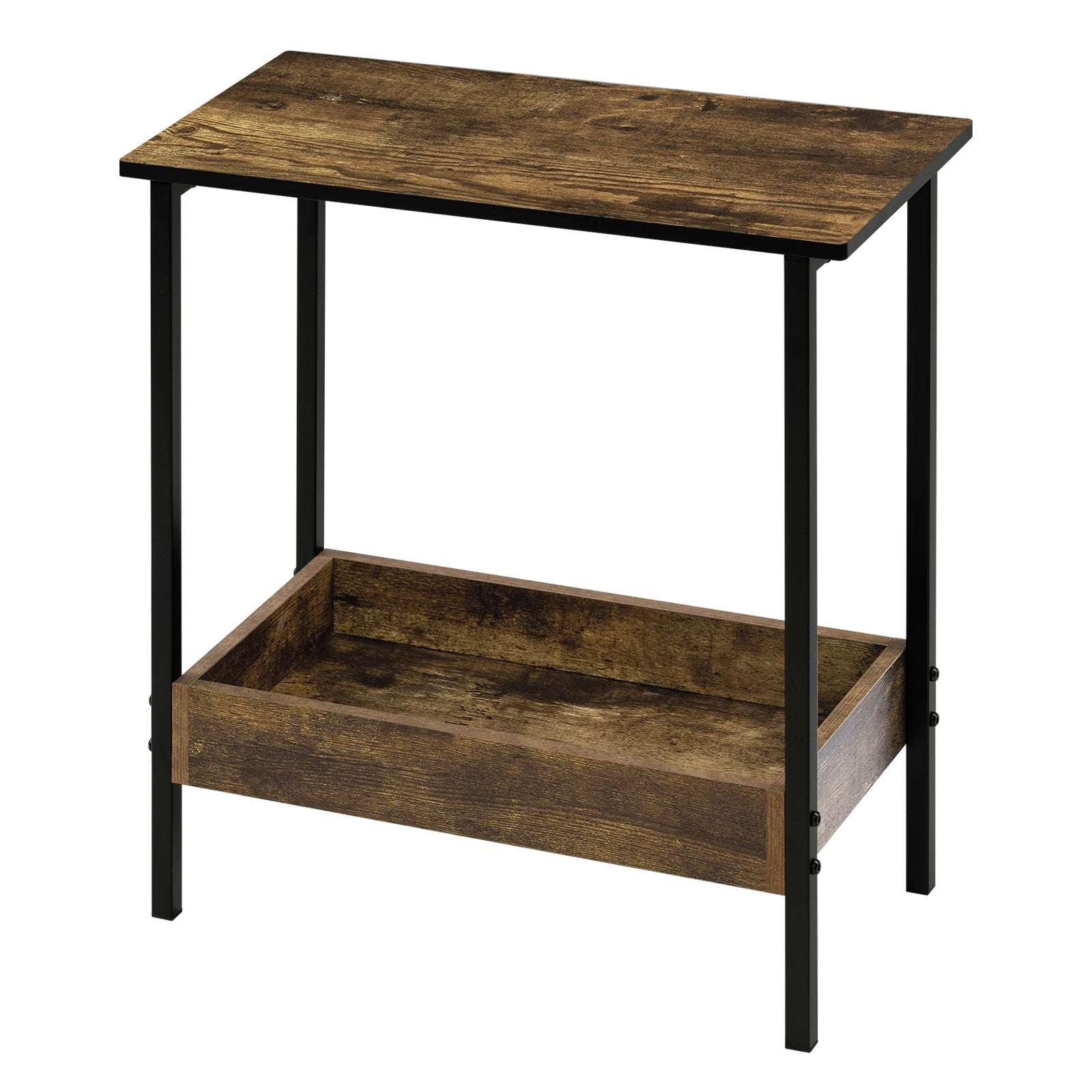 Table d’appoint avec 2 étagères – Table basse et console de canapé pour salon ou chambre avec rangement