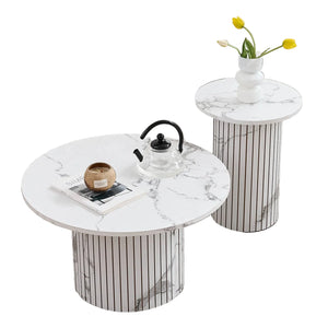 Ensemble de 2 tables basses rondes nordiques – Table gigogne en bois pour salon ou chambre