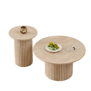 Ensemble de 2 tables basses rondes nordiques – Table gigogne en bois pour salon ou chambre