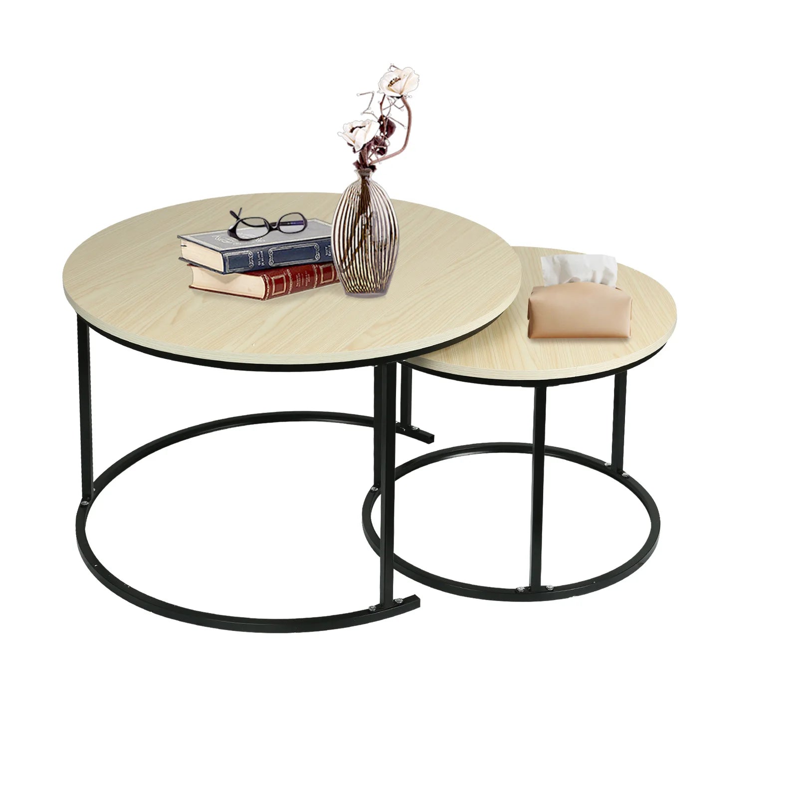 Lot de 2 tables basses rondes – Ensemble de tables d’appoint pour salon, chambre, bureau ou balcon