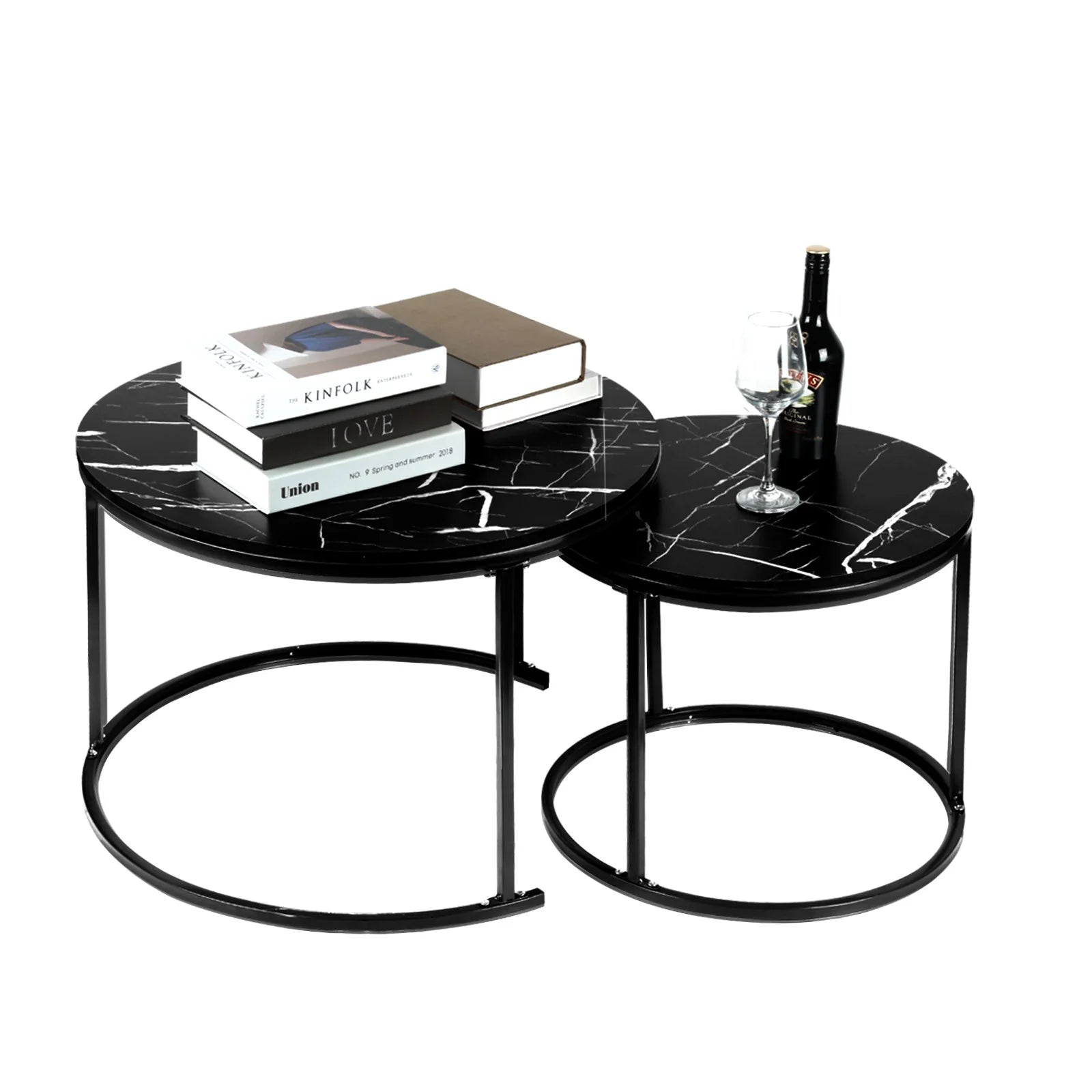 Lot de 2 tables basses rondes – Ensemble de tables d’appoint pour salon, chambre, bureau ou balcon