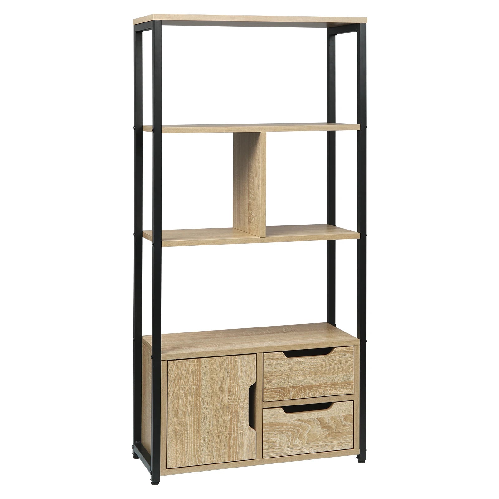 Bibliothèque d’angle avec étagères et 3 tiroirs – Meuble de rangement moderne pour salon et bureau à domicile